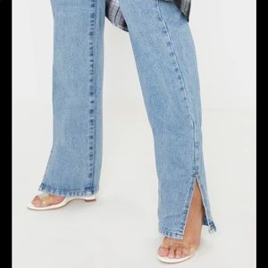 PrettyLittleThing High Rise Split Hem Flare Jeans